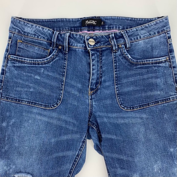 Nanette Lepore Blue Distressed Acid Wash Boyfriend Fit Cropped Jeans, 14 - Picture 2 of 16